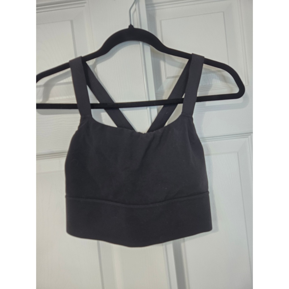 Athleta Womens Black Longline Cross Back Sports Bra Size S Yoga Workout